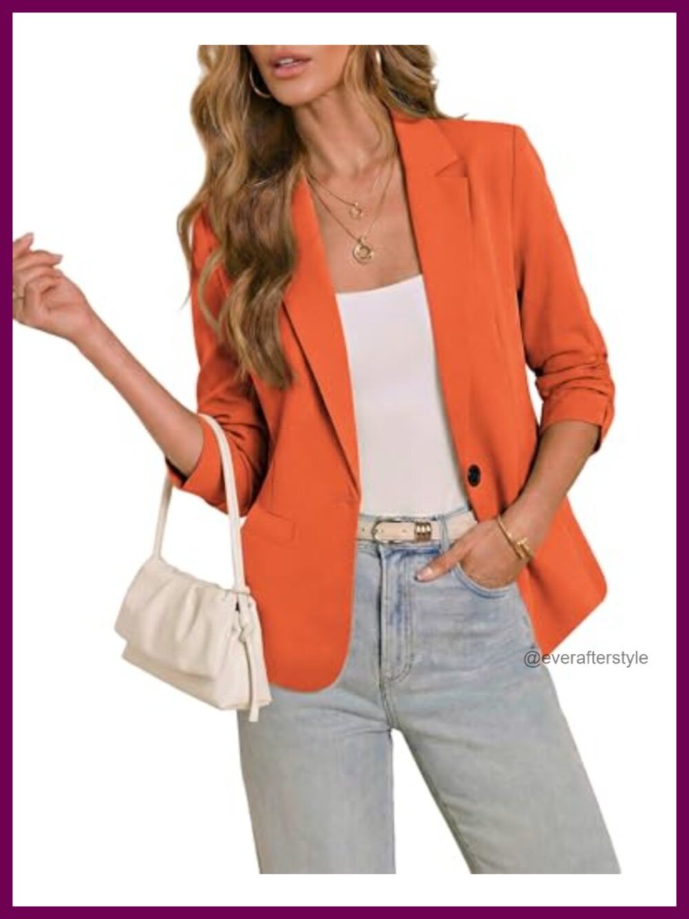 Womens Lightweight 3/4 Sleeve Blazer Business Casual Fitted Jacket